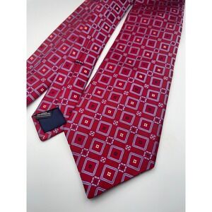 Hart Schaffner Marx Red Geometric Silk Necktie Luxury Designer Business Formal